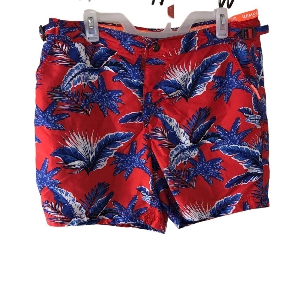 Superdry swim night red blue leaf print swim trunks size XL